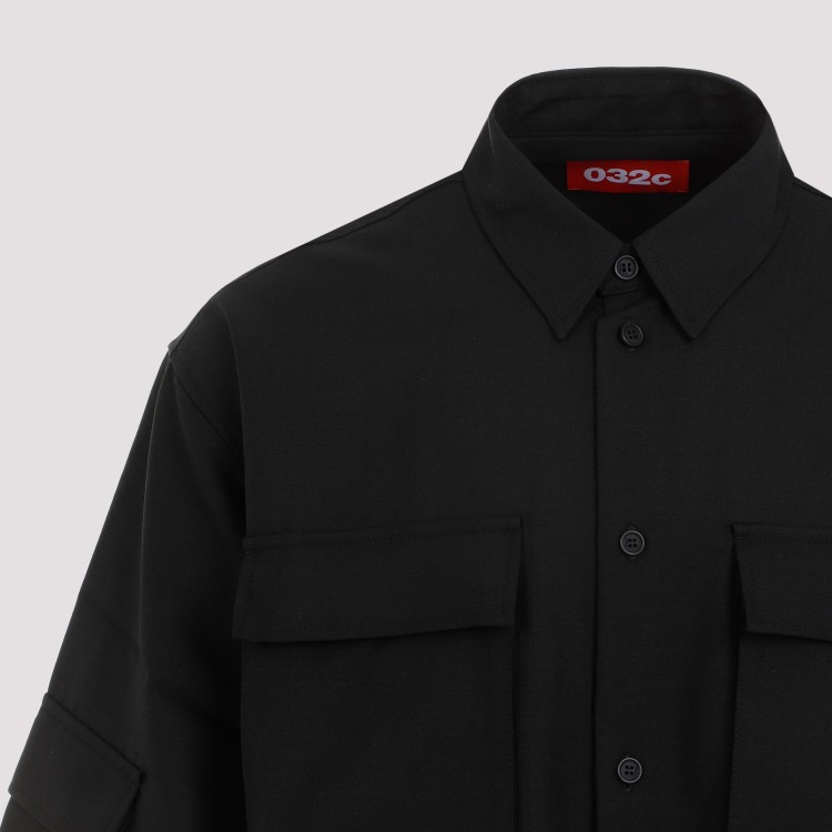 Shop 032c Tailored Flap Pocket Black Wool Shirt