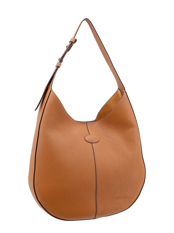 Shop Tod's Leather Shoulder Bag With Frontal Logo Patch In Brown