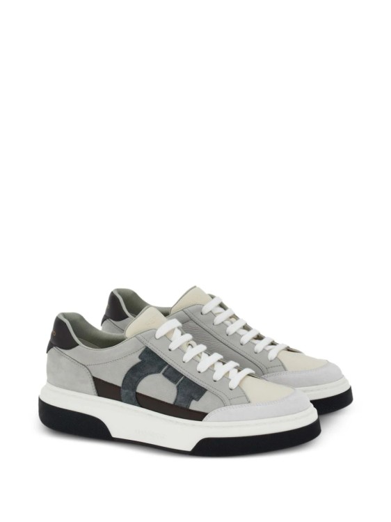 Shop Ferragamo Multicolored Gancini Sneakers In Grey