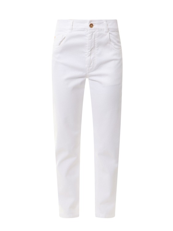 Shop Brunello Cucinelli Stretch Cotton Trouser With Back Logo Patch In White