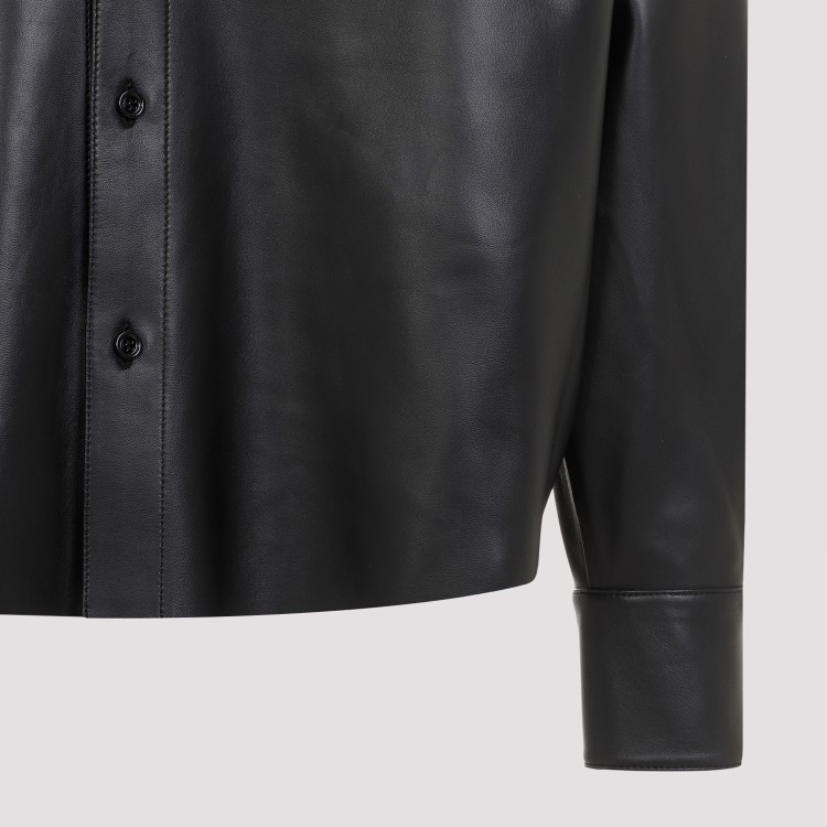 Shop Ami Alexandre Mattiussi Boxy Fit Black Lamb Leather Shirt