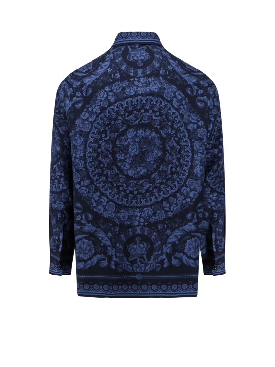 Shop Versace Informal Silk Shirt With Baroque Print In Blue