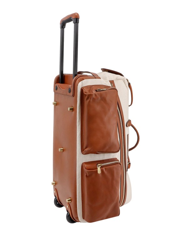 Shop Brunello Cucinelli Cotton Cavalry, Linen And Leather Trolley Bag In Brown