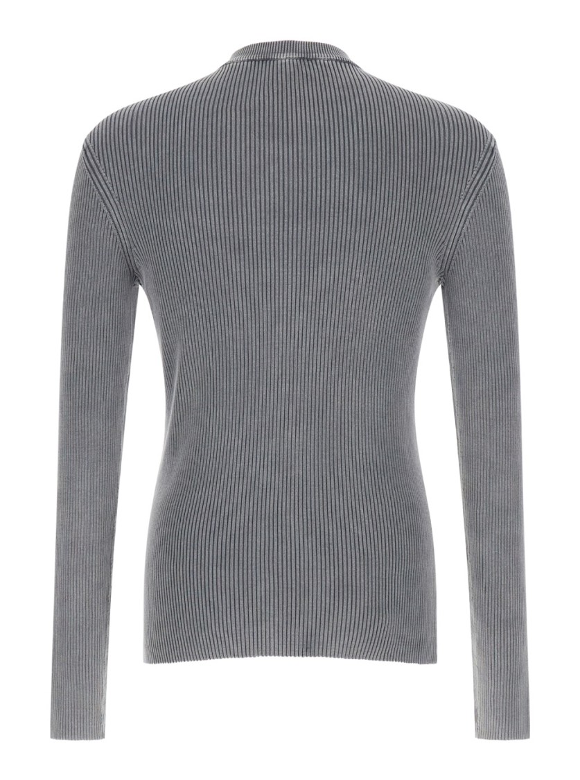 Shop Diesel Ribbed Long Sleeve Sweater With Logo Detail In Grey