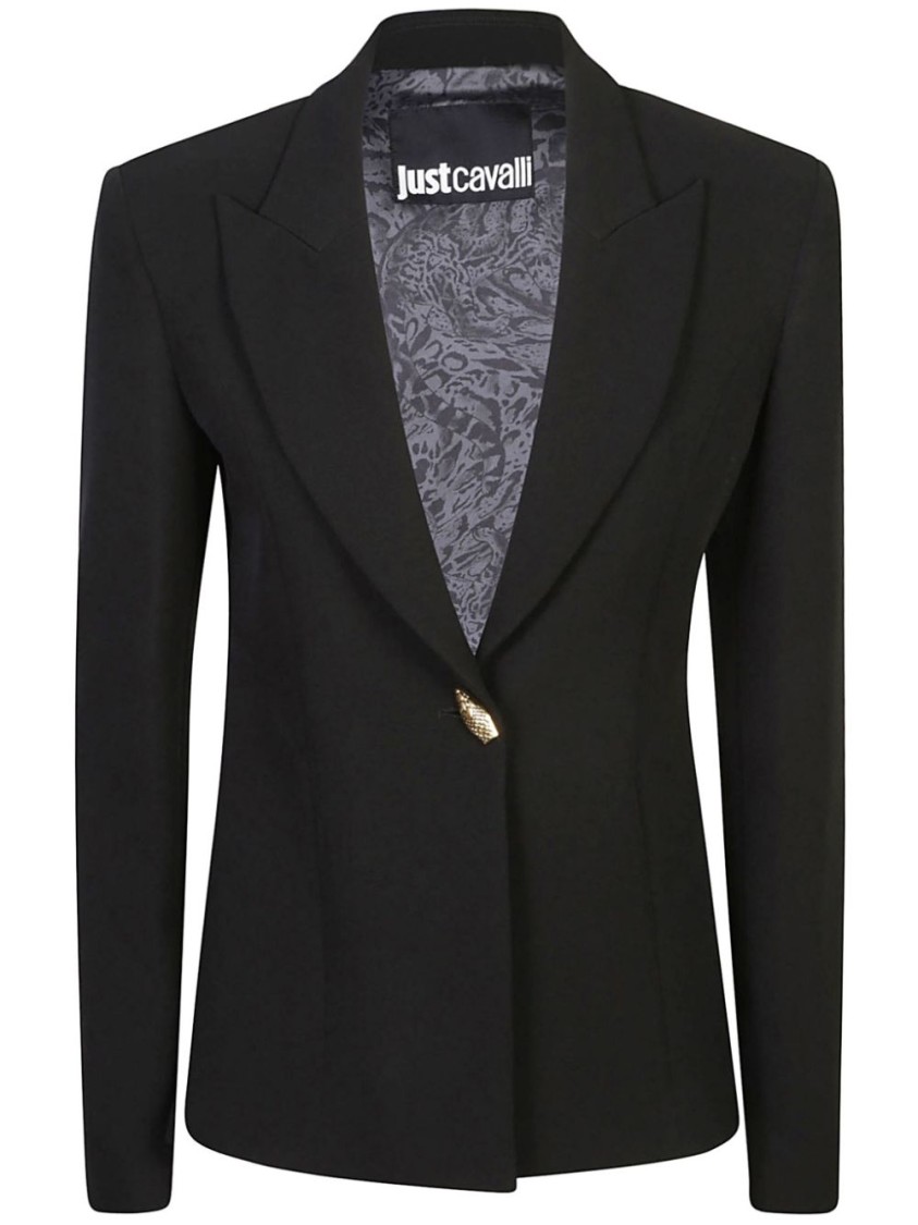 Just Cavalli Black Blazer With Unique Gold Accent And Tailored Fit In Black