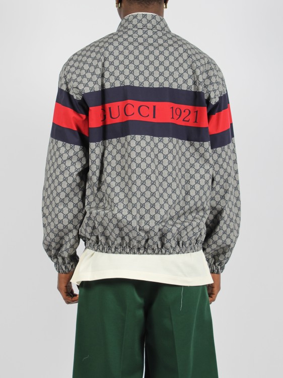 Shop Gucci Gg Print Cotton Jacket In Blue