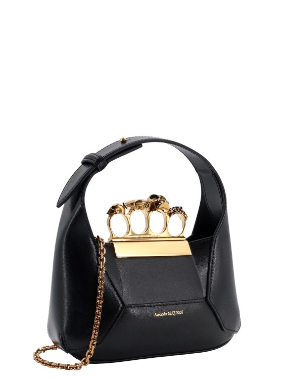 Shop Alexander Mcqueen Leather Handbag With Swarovski Crystals Rings In Black