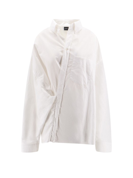 Shop Balenciaga Wrap Cotton Shirt With Embroidered Logo In White