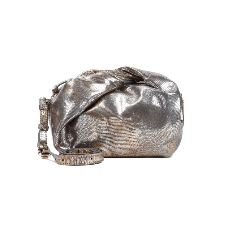 Shop Dries Van Noten Oxyde Metallic Grey Leather Twist Bag