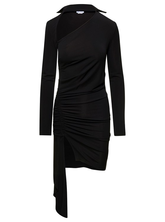 Off-white Mini Asymmetric Black Dress With Cut-out And Ruffle Detail In Viscose Stretch