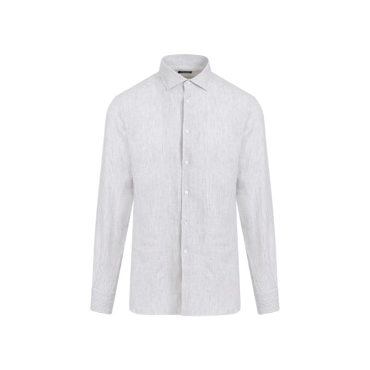 Shop Zegna Dark Grey Linen Oasi Shirt In White