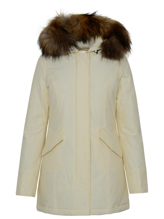Woolrich Cotton Blend Parka With Fur-trimmed Hood In White