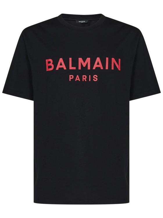 Shop Balmain Black Cotton Jersey Crewneck T-shirt