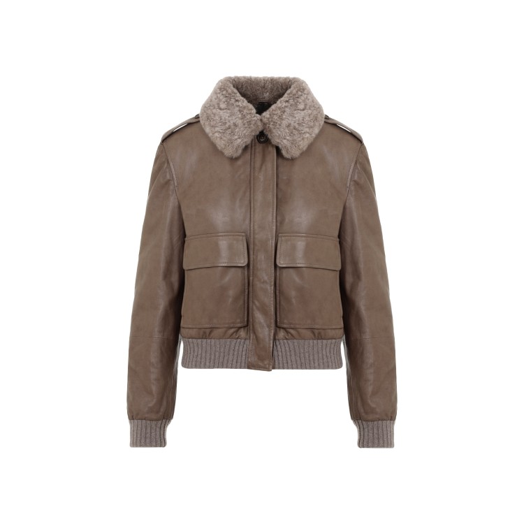 Shop Brunello Cucinelli Brown Leather Jacket