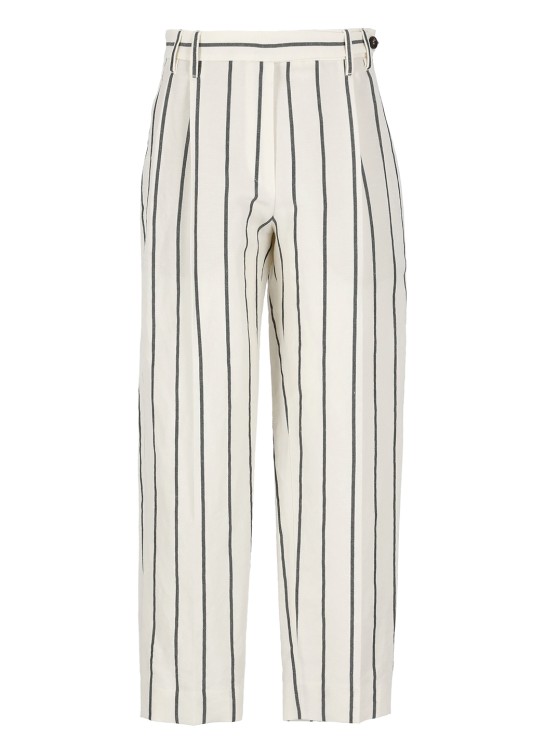 Brunello Cucinelli Ivory Linen Pants In Neutrals
