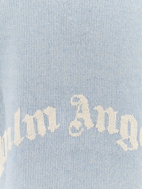 Shop Palm Angels Wool Sweater With Embroidered Logo In Blue