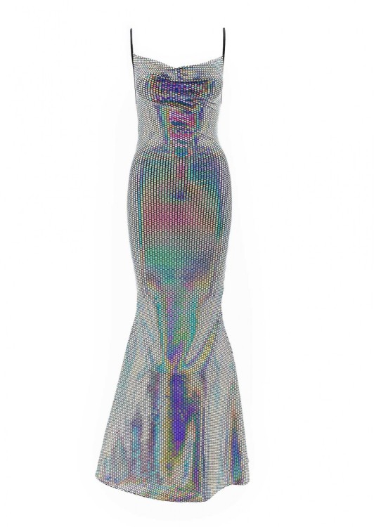 Arut Mscw Holographic Slipp Long Gown In Multicolor