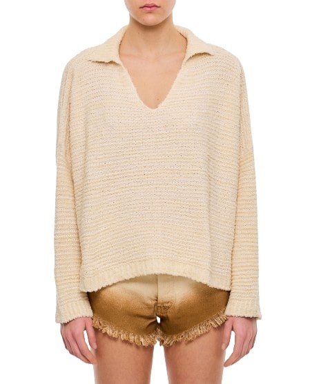 Shop Alanui Knitted Polo Top In Neutrals