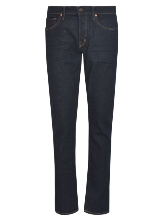 Shop Tom Ford Navy Blue Contrast-stitching Straight-leg Jeans In Black