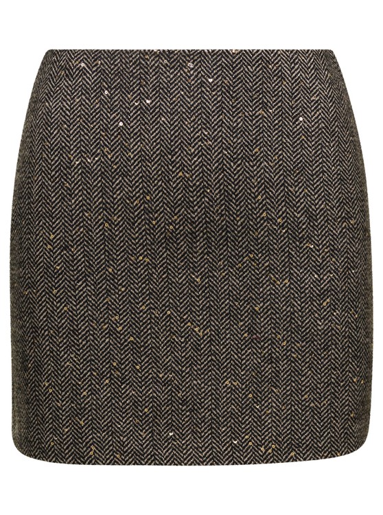 TWINSET GREY MINI-SKIRT WITH PAILLETTES EMBELLISHMENT IN WOOL BLEND WOMAN