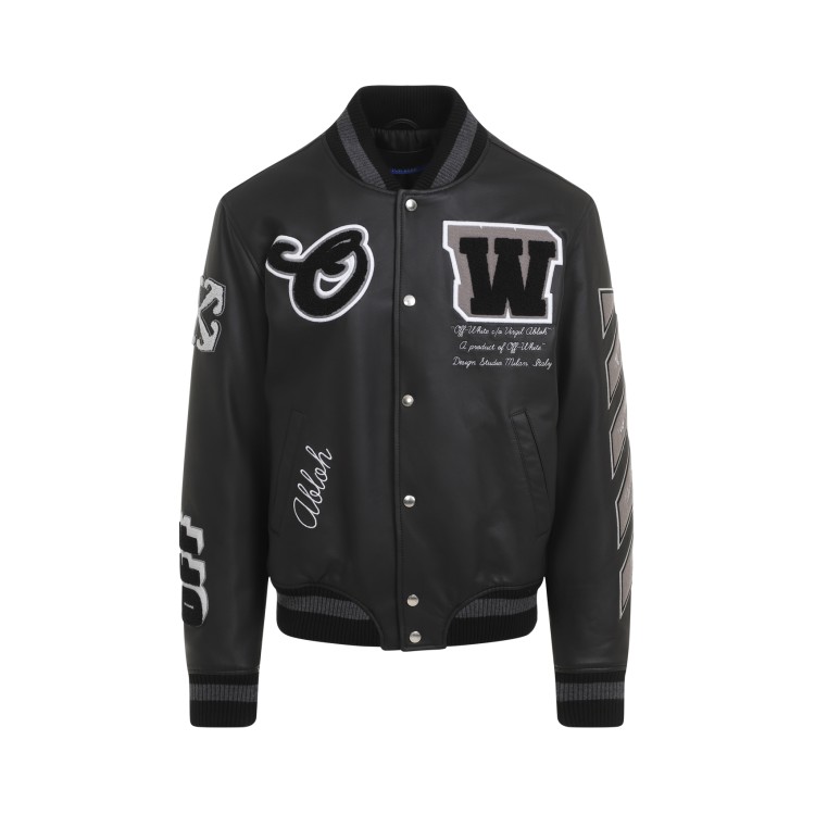 Shop Off-white Full Leather Varsity Jacket In Black