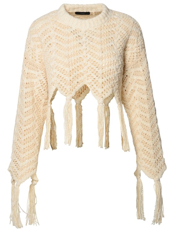 Shop Alanui Linen Blend Cropped Sweater In Neutrals
