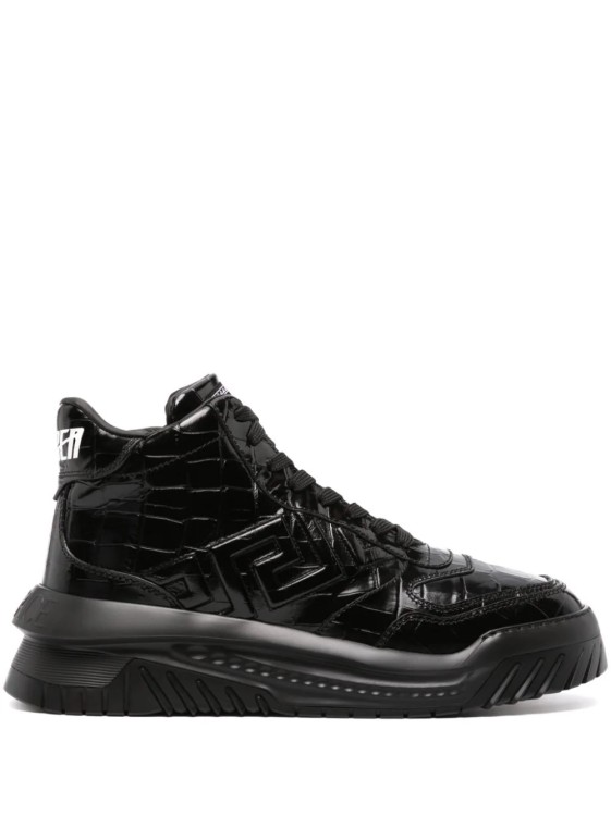 Shop Versace Greca Odissea Croc-effect Sneakers Black