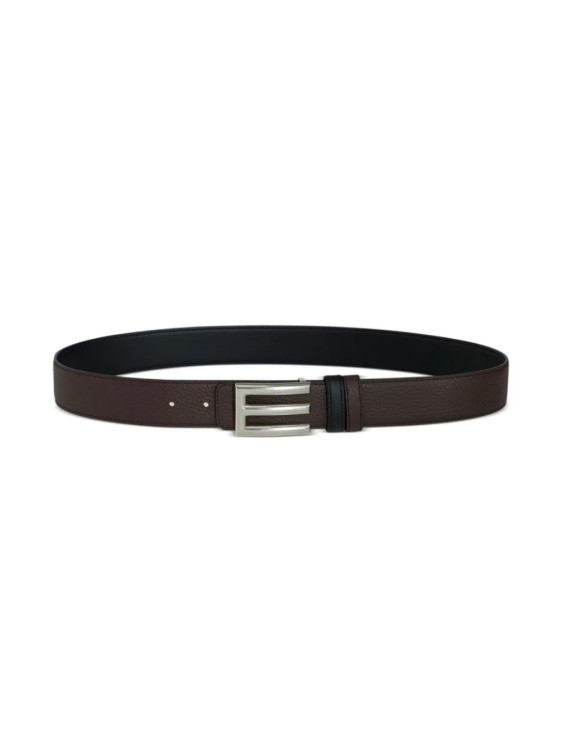Etro Black/brown Logo Buckle Leather Belt