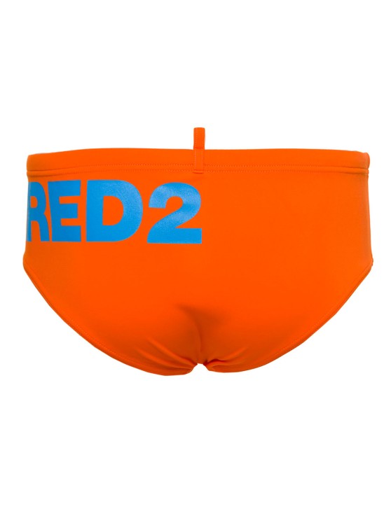 Shop Dsquared2 Orange Swim Briefs With Printed Logo In Polyamide