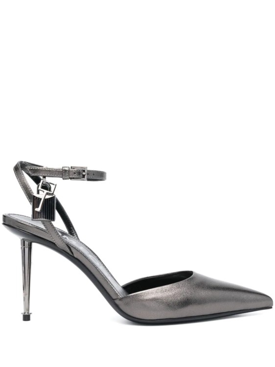 Shop Tom Ford Gray Padlock Slingback Heeled Shoes In Grey