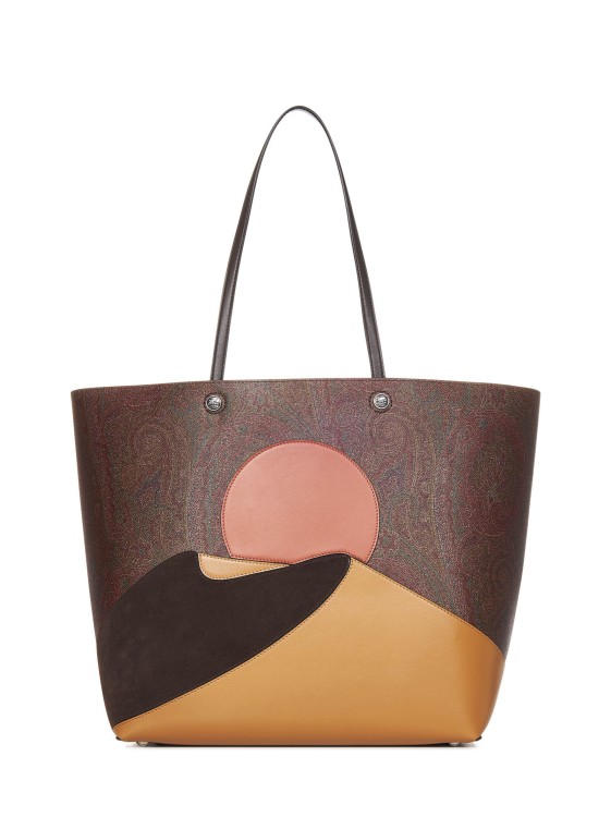 Etro Paisley-print Leather Tote Bag In Brown