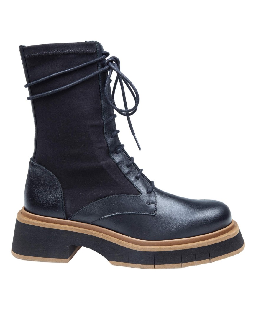 Shop Paloma Barceló Black Leather And Stretch Fabric Ankle Boots