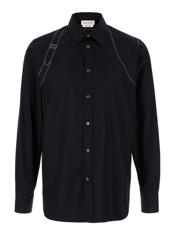 Shop Alexander Mcqueen Black Shirt With White Stitchings In Cotton