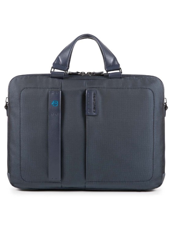 Piquadro Blue Leather & Fabric Workbook Briefcase In Grey