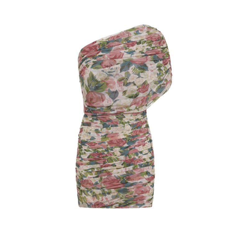Saint Laurent Pink One Shoulder Mini Dress In Techno Fabric Woman In Multicolor