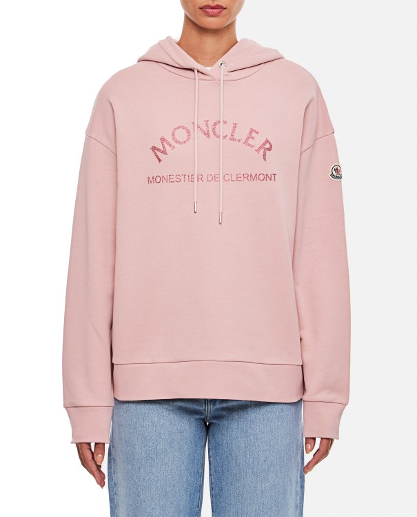 Shop Moncler Cotton Logo Hoodie In Pink