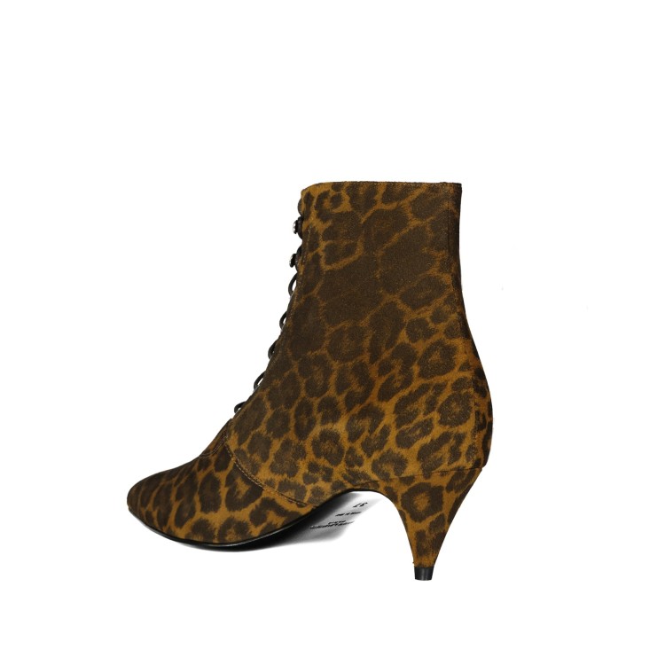 Shop Saint Laurent Kiki Lace-up Leopard-print Ankle Boots In Black