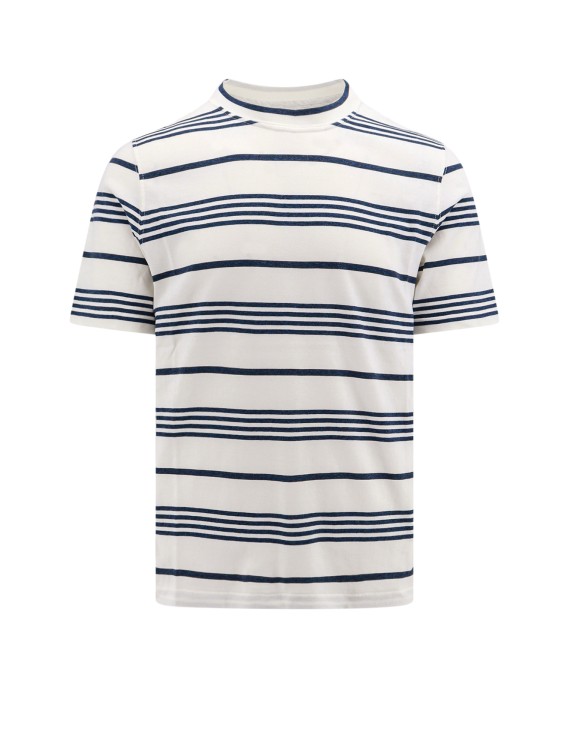 Shop Brunello Cucinelli Cotton T-shirt With Striped Motif In White