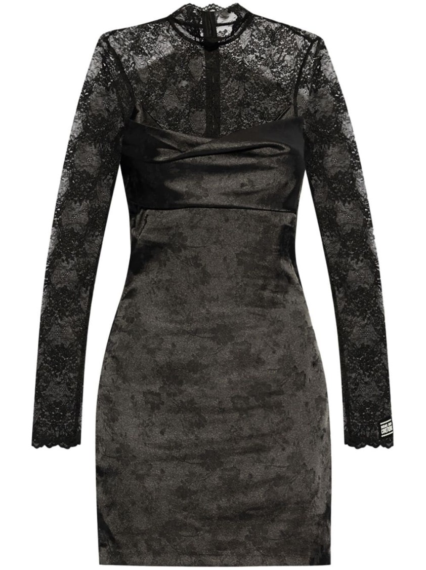 Versace Jeans Couture Long-sleeve Lace-panel Dress In Black