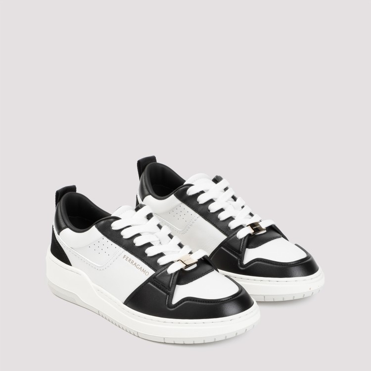 Shop Ferragamo Black Calf Leather Dennis Sneakers In White