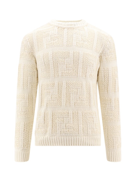 Shop Fendi Cotton Sweater With Ff Motif In Neutrals