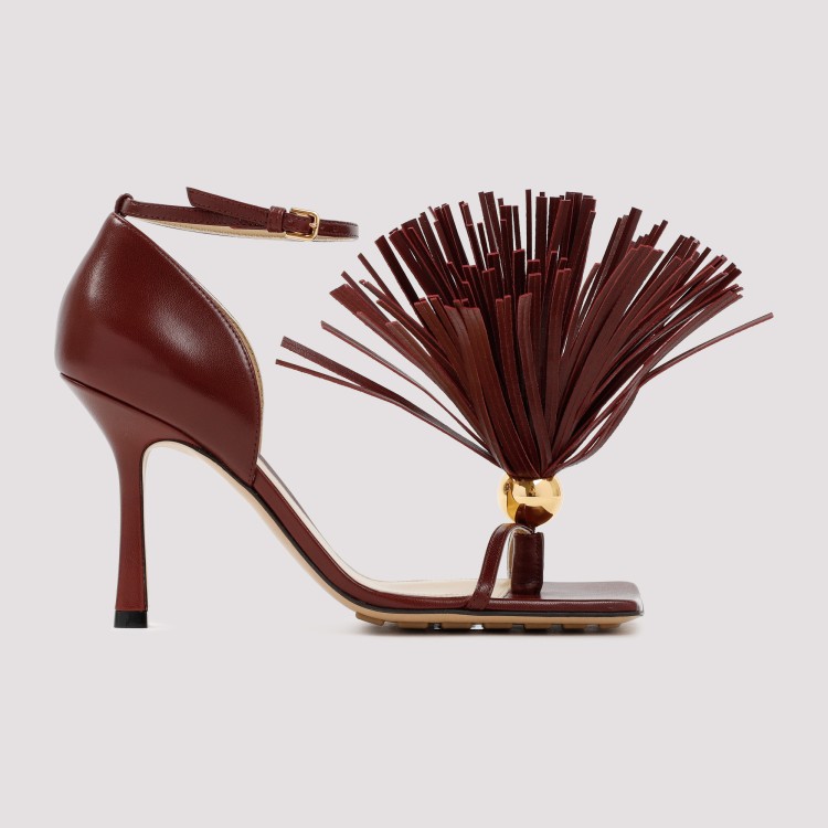 Bottega Veneta Maroon Leather Stretch Strap Heels In Black
