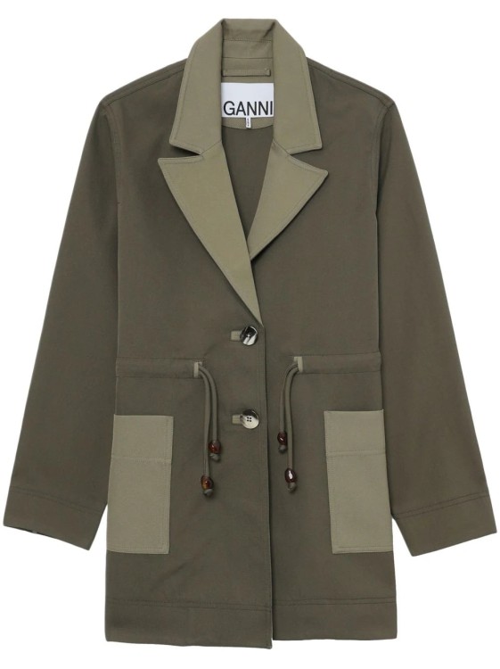 Shop Ganni Button-down Drawstring Twill Jacket In Grey
