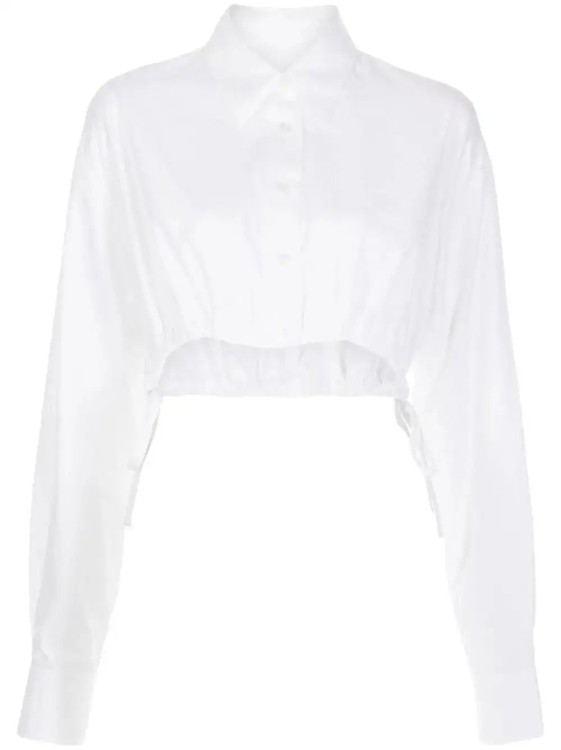 Shop Alexander Wang Drawstring Cropped Cotton Shirt In White