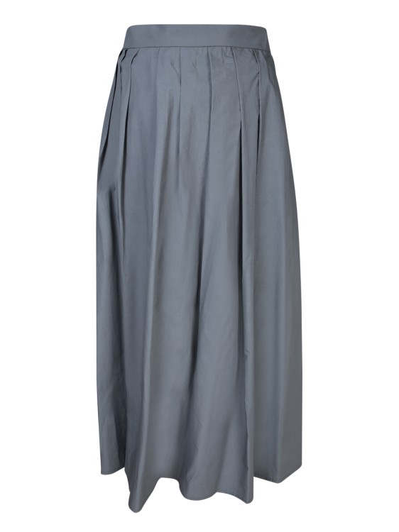Shop Moorer Midi Skirt In Cotton-linen Blend Fabric In Blue