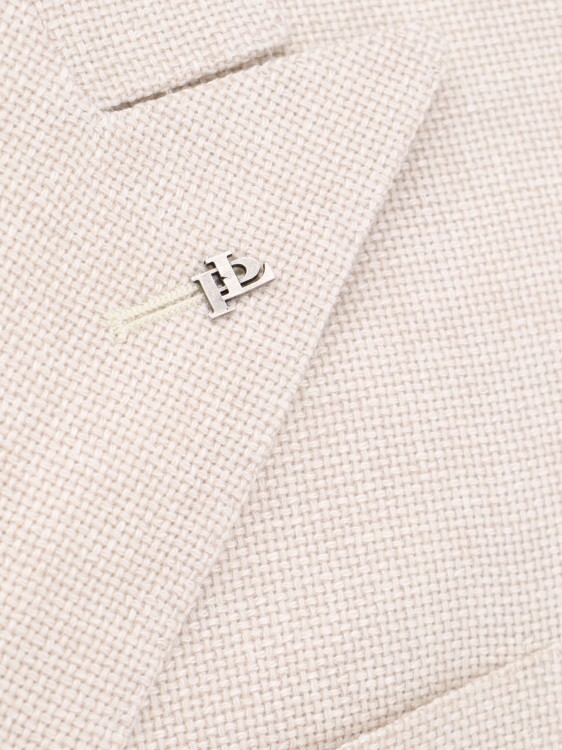 Shop Tagliatore Virgin Wool And Linen Blazer With Metal Monogram In Neutrals