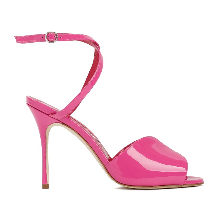 Shop Manolo Blahnik Pink Patent Calf Leather Hourani Sandal