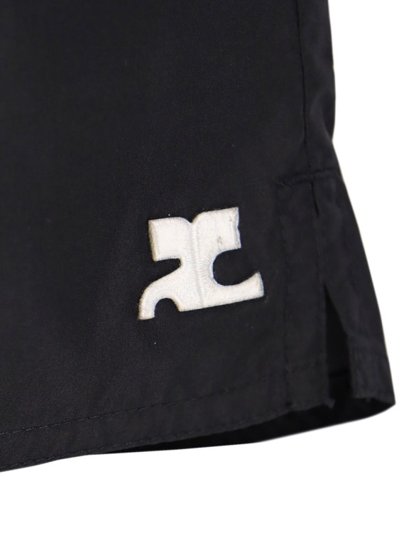 Shop Courrèges Nylon Swim Trunk With Embroidered Logo Patch In Black