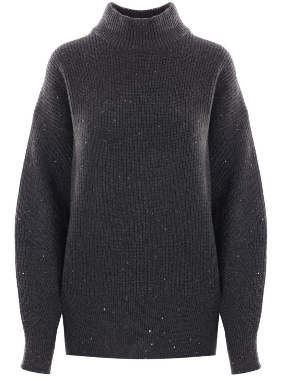 Brunello Cucinelli Ribbed Mock Neck Sweater With Subtle Sparkling Accents In Black