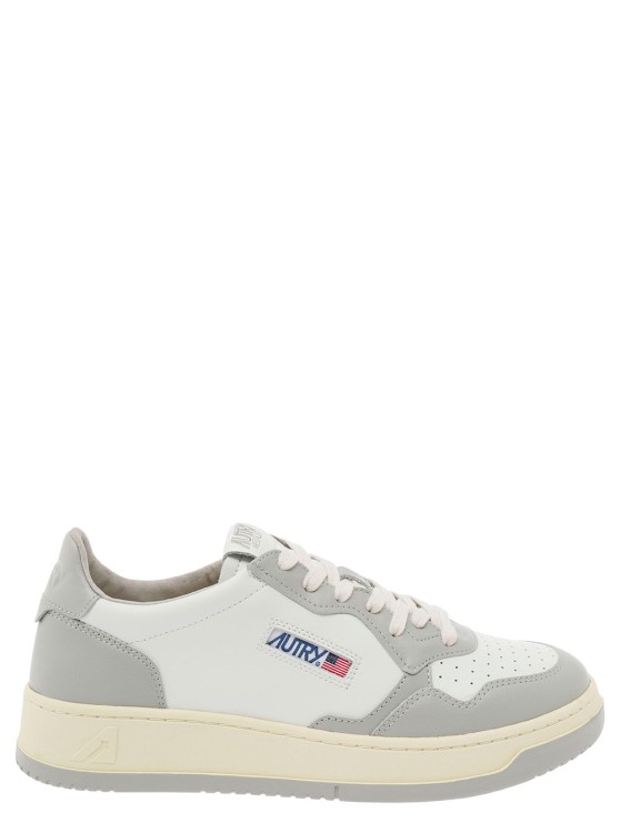 Shop Autry Medalist' White And Grey Low Top Sneakers With Logo Detail In Leather